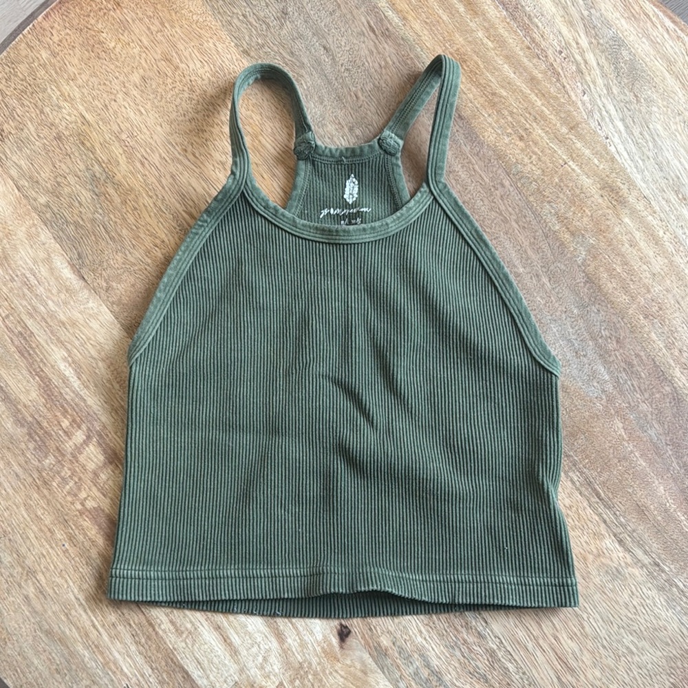 Free People Green Cropped Fitted Tank Top